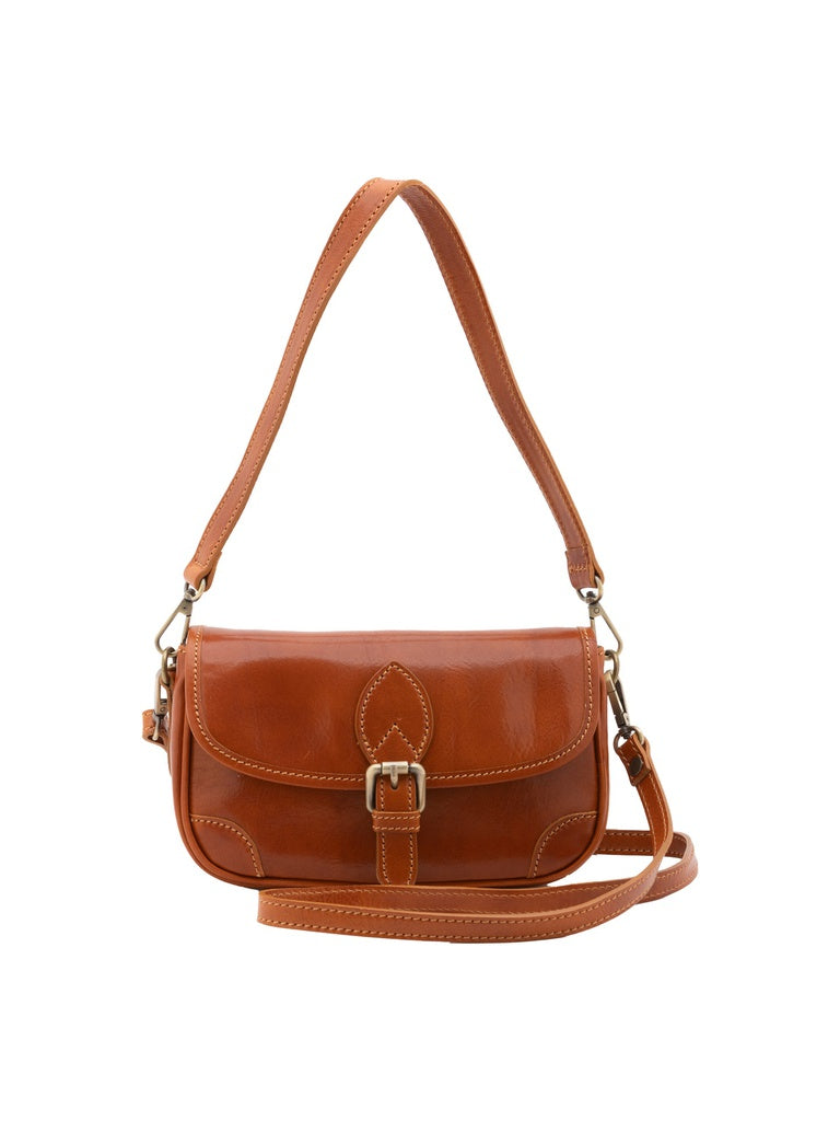 Women's Shoulder Bag - False Design - Genuine Leather
