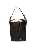 Women's Bucket Bag - False Design - Leather & Fabric Mix