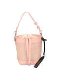 Women's Bucket Bag - False Design - Leather & Fabric Mix