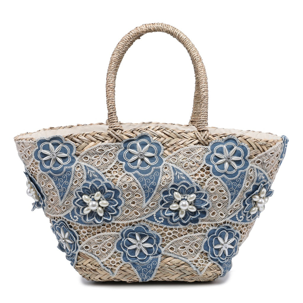 Women's Straw Shopper Bag - Marcella Design - 100% Cotton