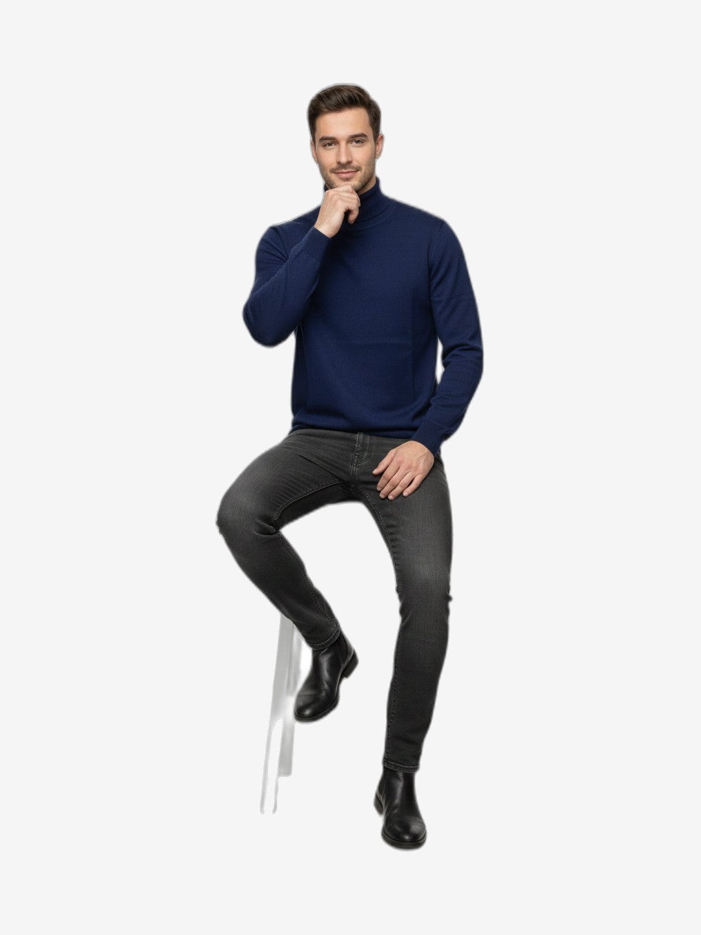 ICEBERG Rollkragenpullover Herren Blau Baumwolle Hochkragen