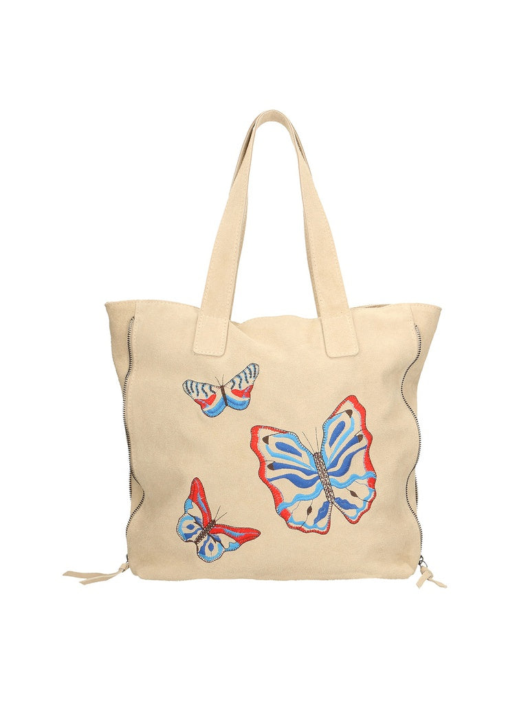 Women's Shoulder Bag - Butterfly Design - Genuine Leather