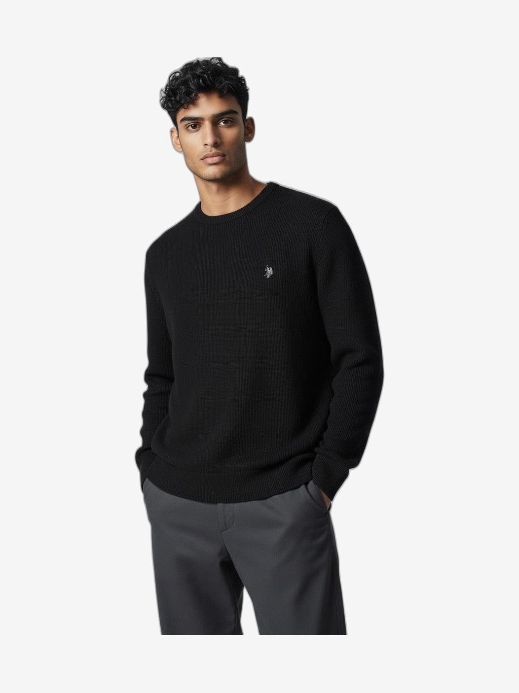 U.S. POLO Men's Knitwear Black Cotton Crew Neck