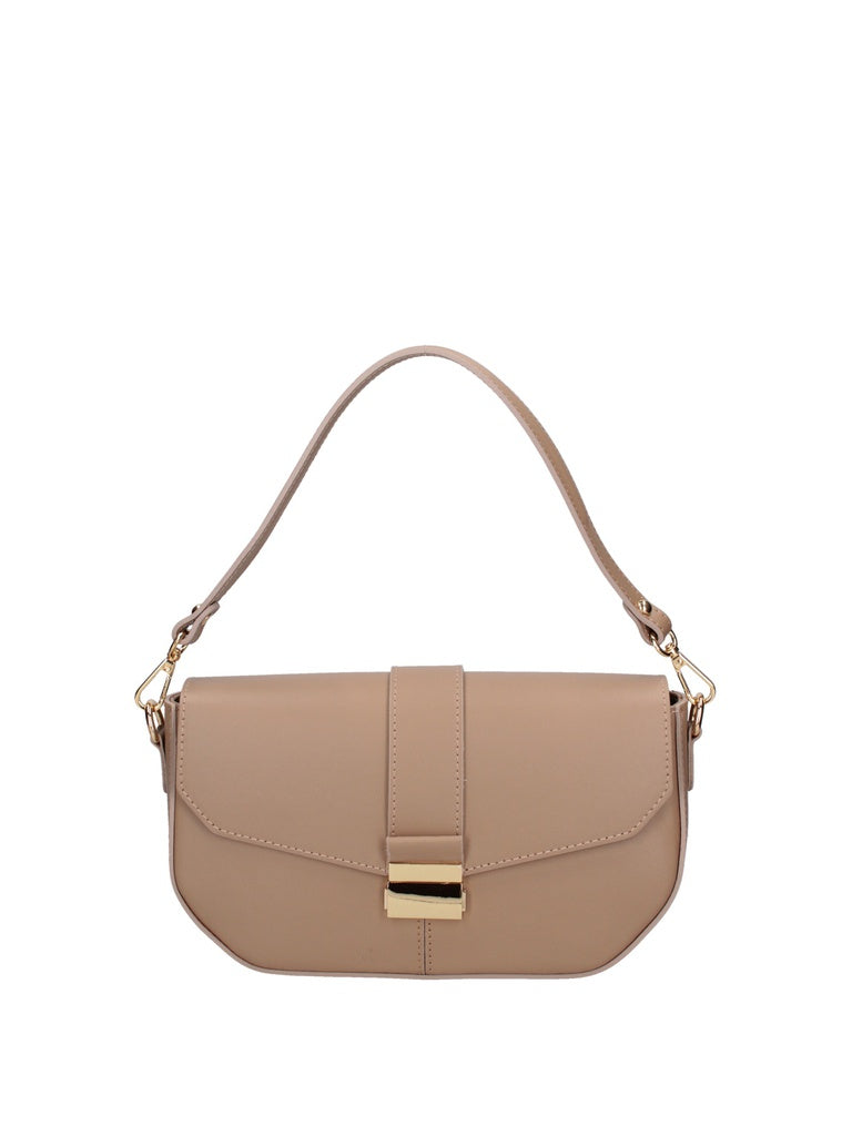 Women's Shoulder Bag - False Design - Genuine Leather