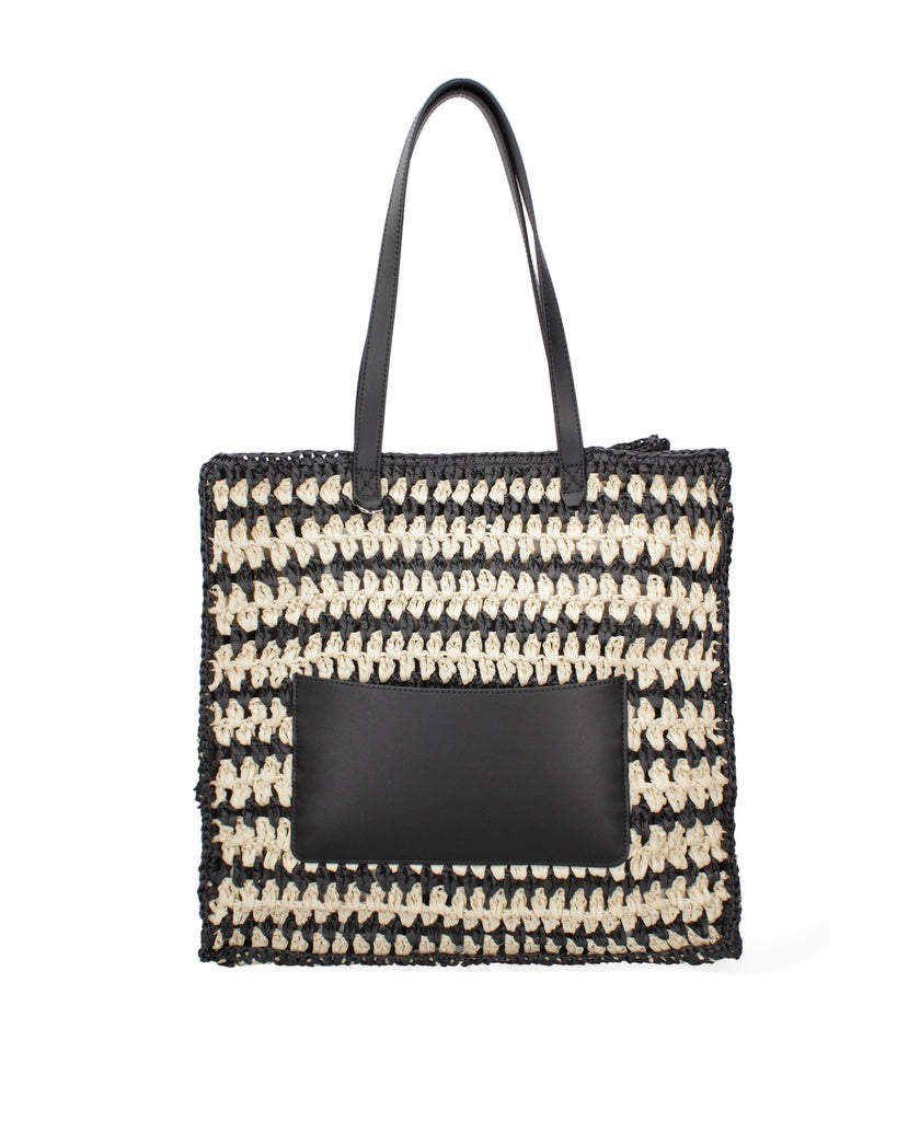 Women's Shoulder Bag - False Design - Woven Straw