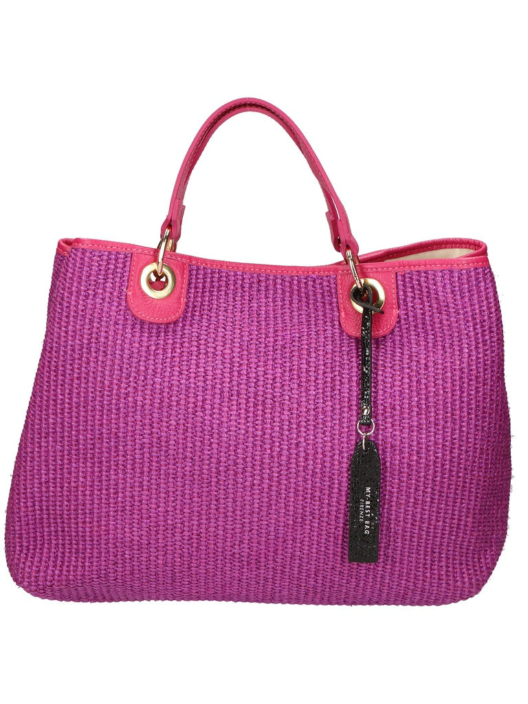 Women's Handbag - False Model - Straw & Leather