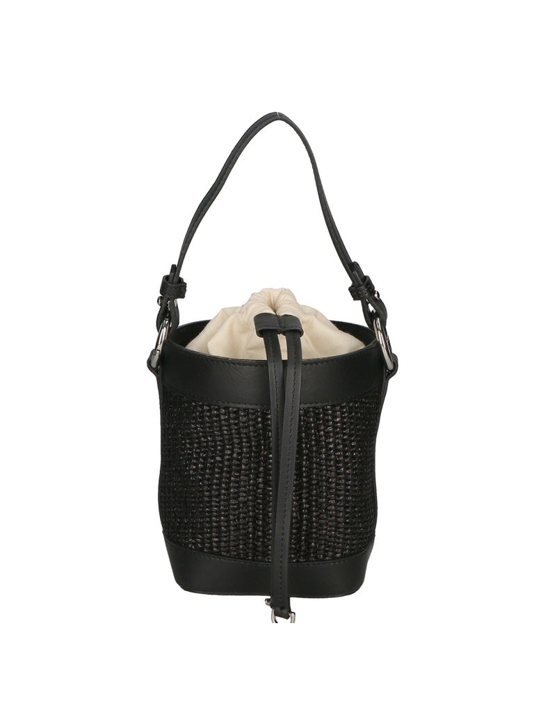 Women's Bucket Bag - Alyssa Model - Leather & Straw