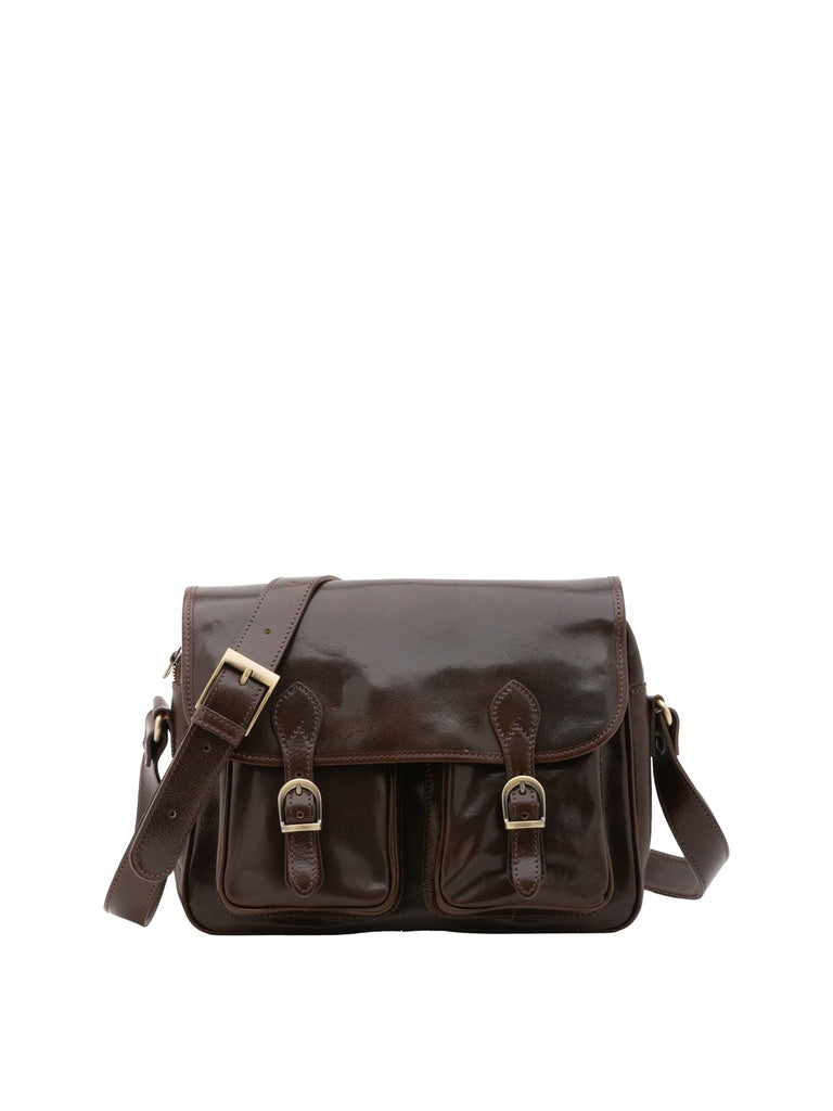 Women's Shoulder Bag - False Design - Genuine Leather