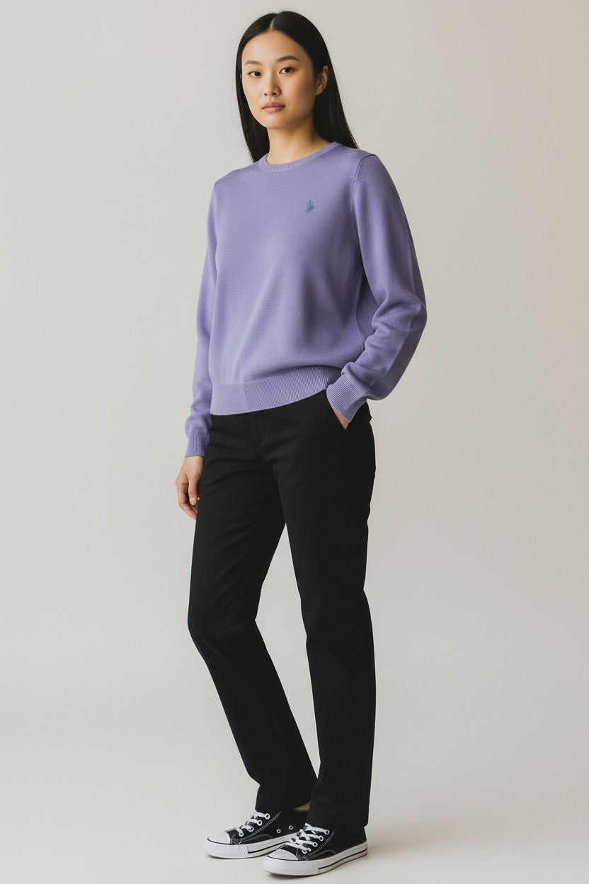 U.S. POLO Women's Knitwear Lilac Cotton Crew Neck