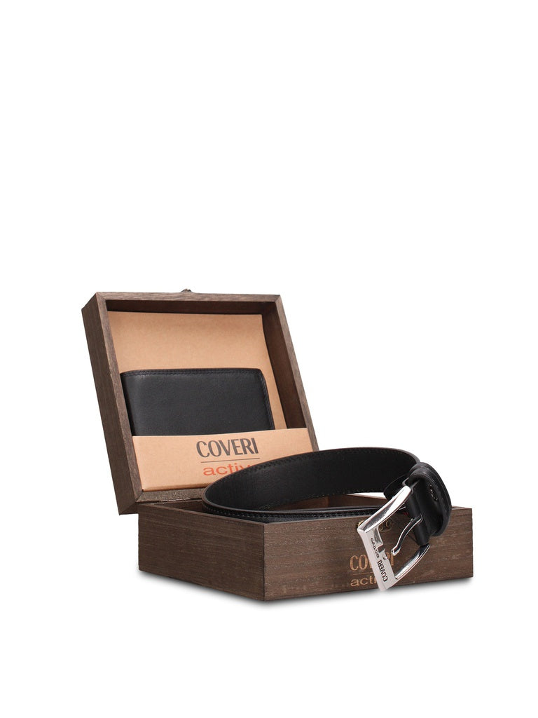 Men's Genuine Leather Wallet & Belt Set - Novalis Nova Model - Size 120-135