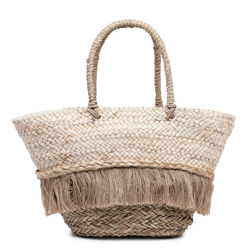 Women's Shopper Bag - Woven Straw - Cotton