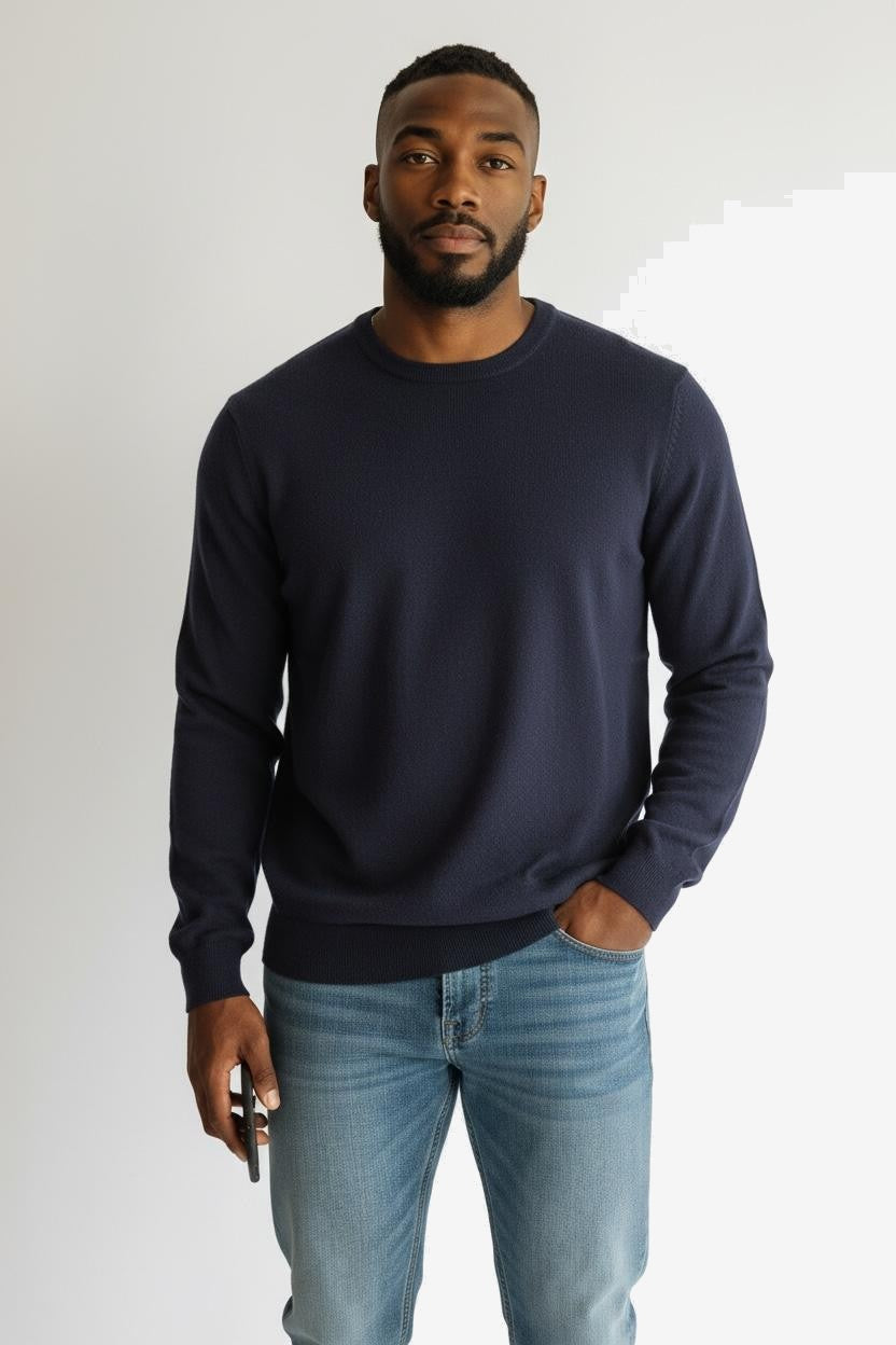 ICEBERG Pull Homme Bleu Marine Laine Col Rond