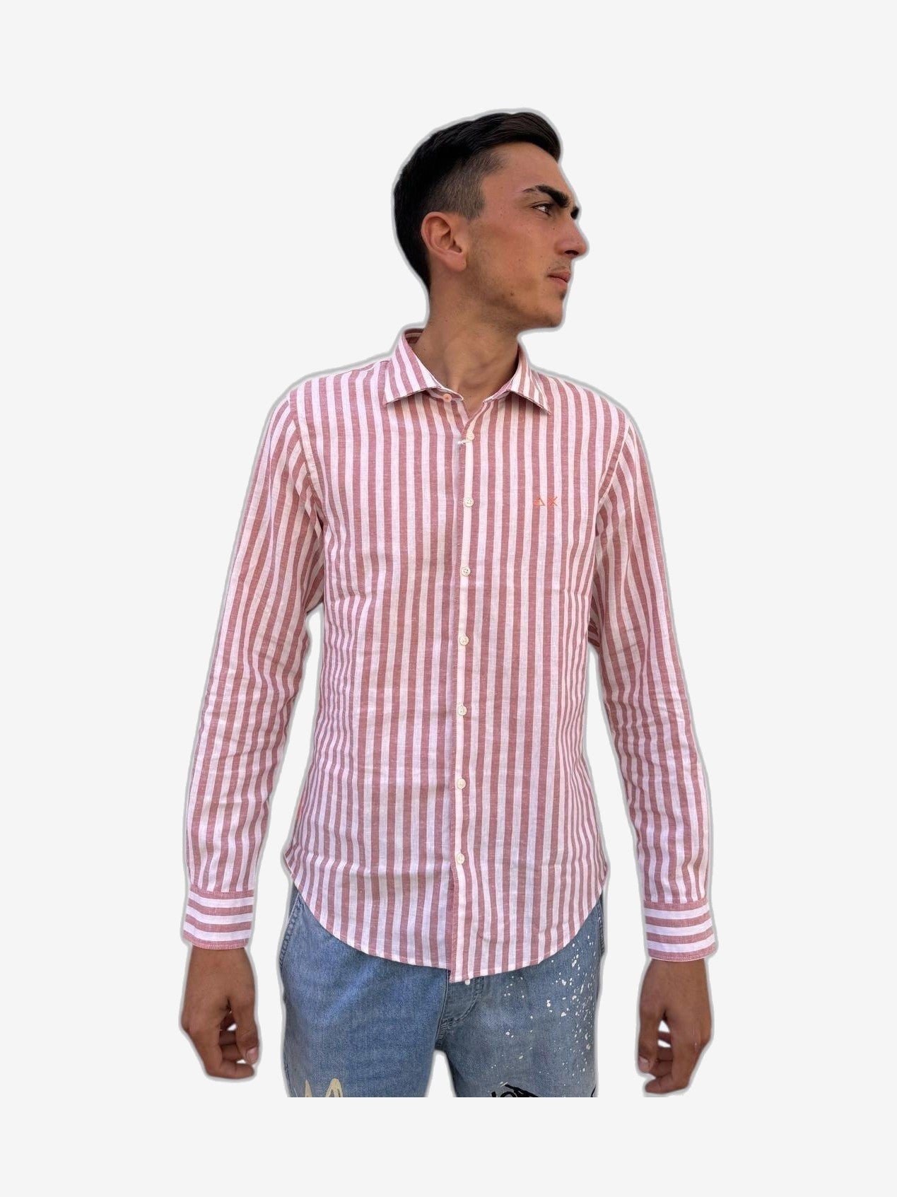 SUN68 Fancy Stripe Uomo Bianco Cotone