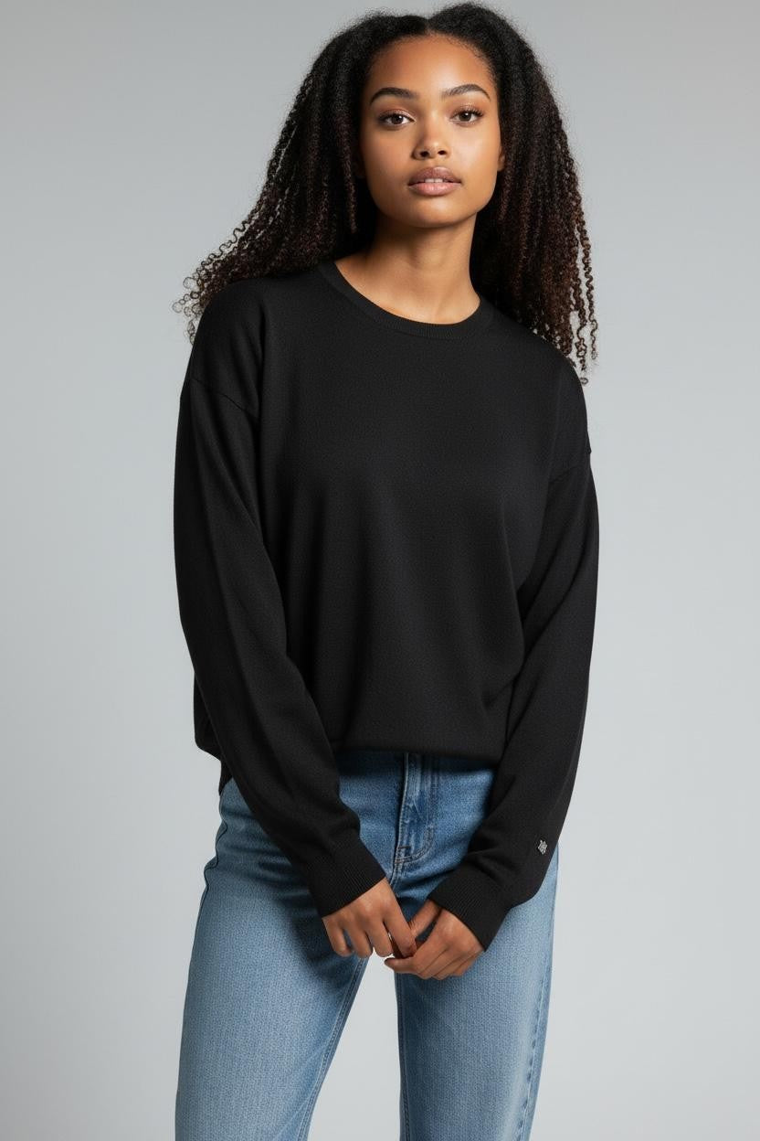 FRESH FLOWER Rundhals Damen Schwarz Rundhals