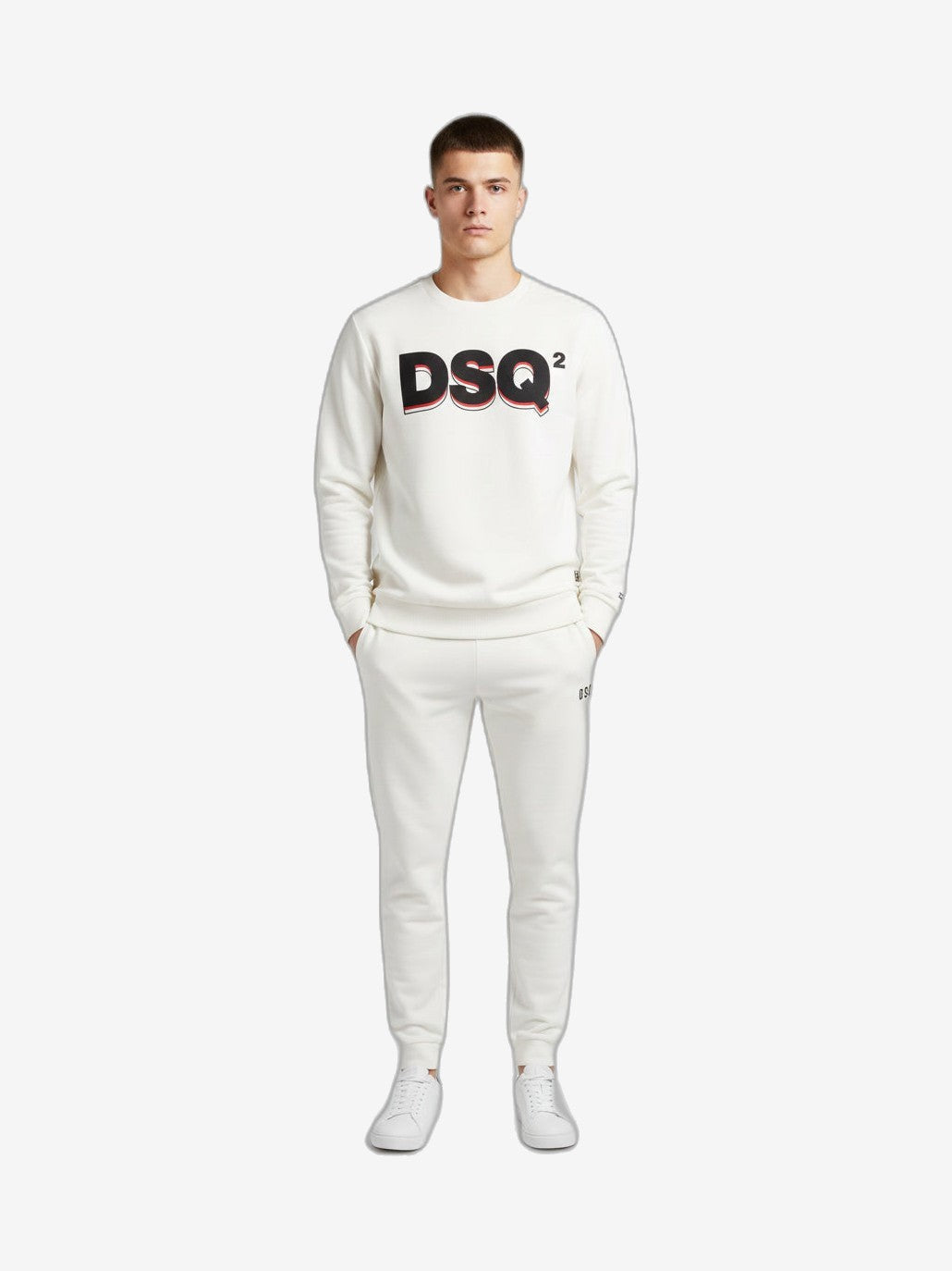 DSQ2 Felpa Unisex Bianco Cotone Girocollo