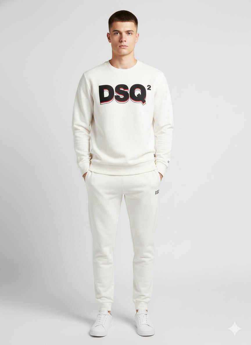 DSQ2 Felpa Unisex Bianco Cotone Girocollo