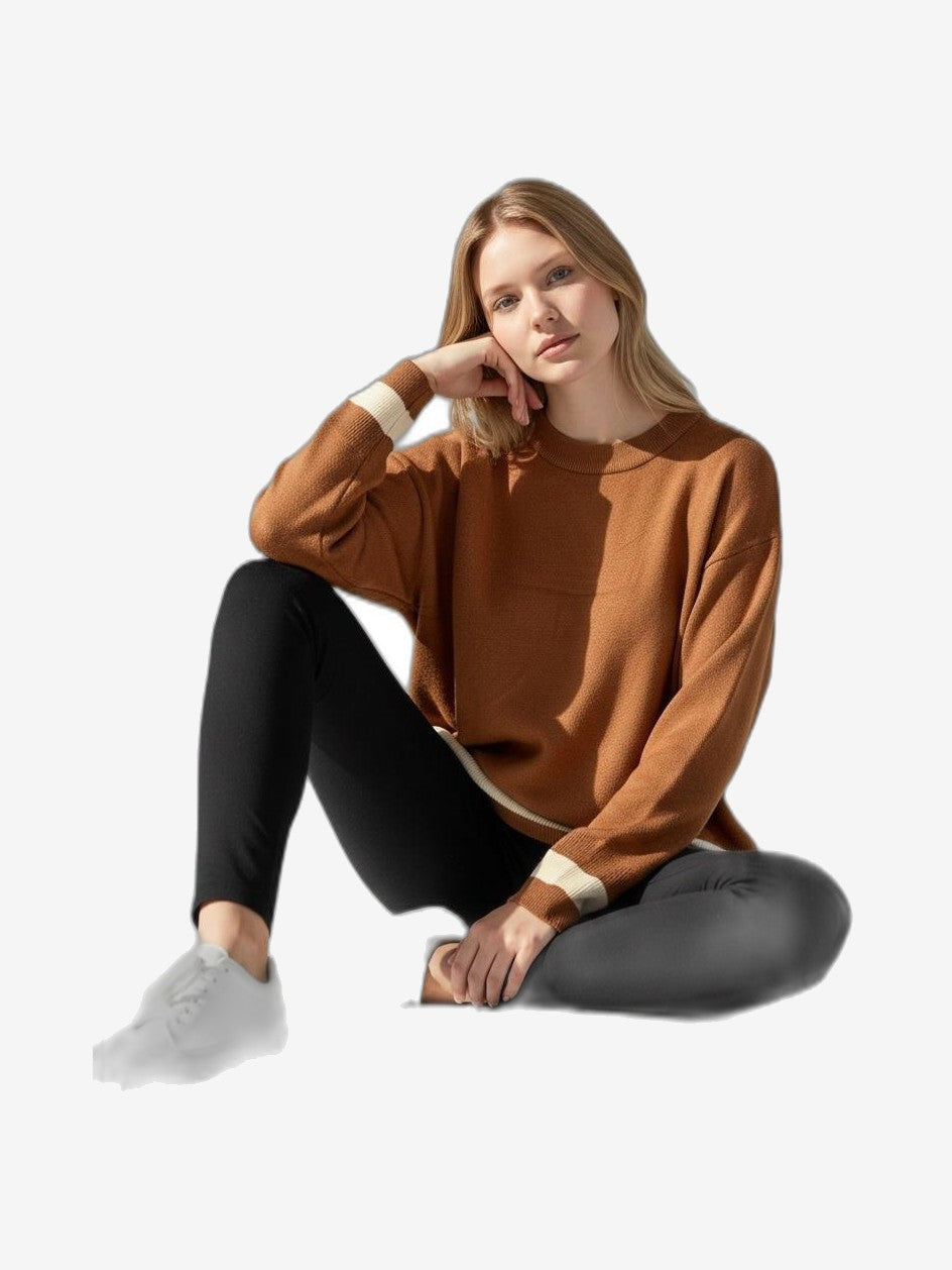 MARIUCCIA MILANO Damen-Pullover Braun Baumwolle Rundhals