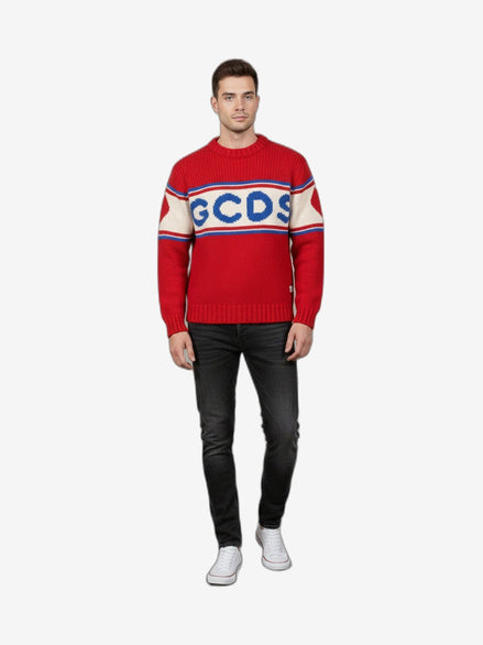 GCDS Maglione Uomo Rosso Lana Girocollo