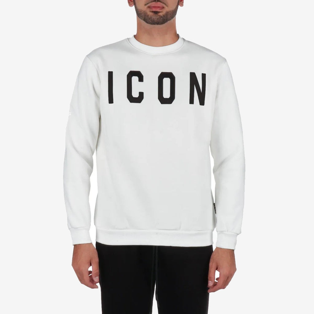 ICON Felpa Uomo Bianco Cotone Girocollo
