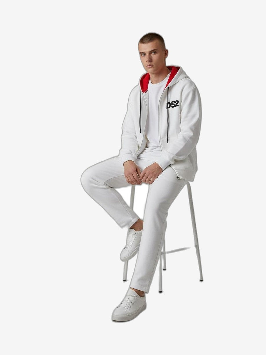 DS2 Felpa Con Zip Unisex Bianco Cotone