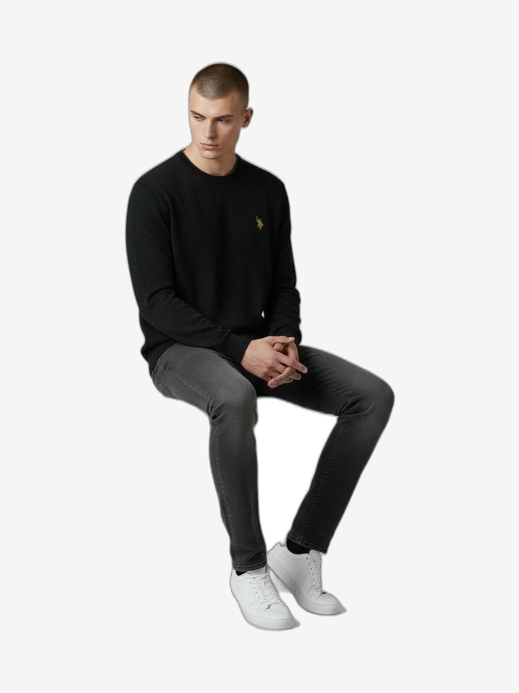 U.S. POLO Men's Knitwear Black Cotton Crew Neck