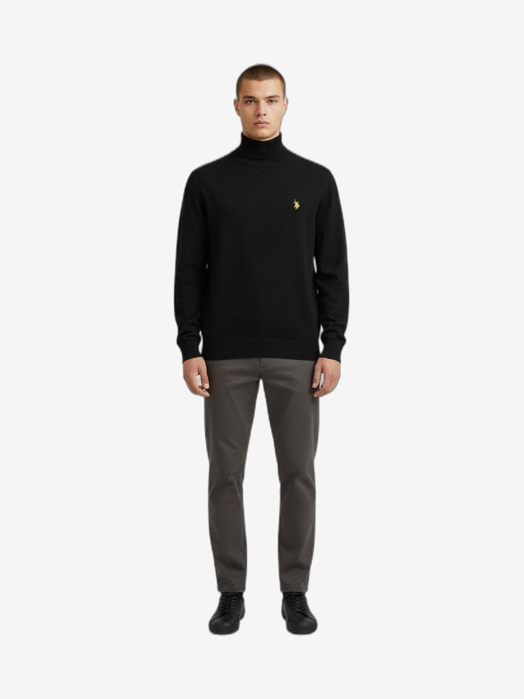 U.S. POLO Maille Homme Noir Coton Col Roulé