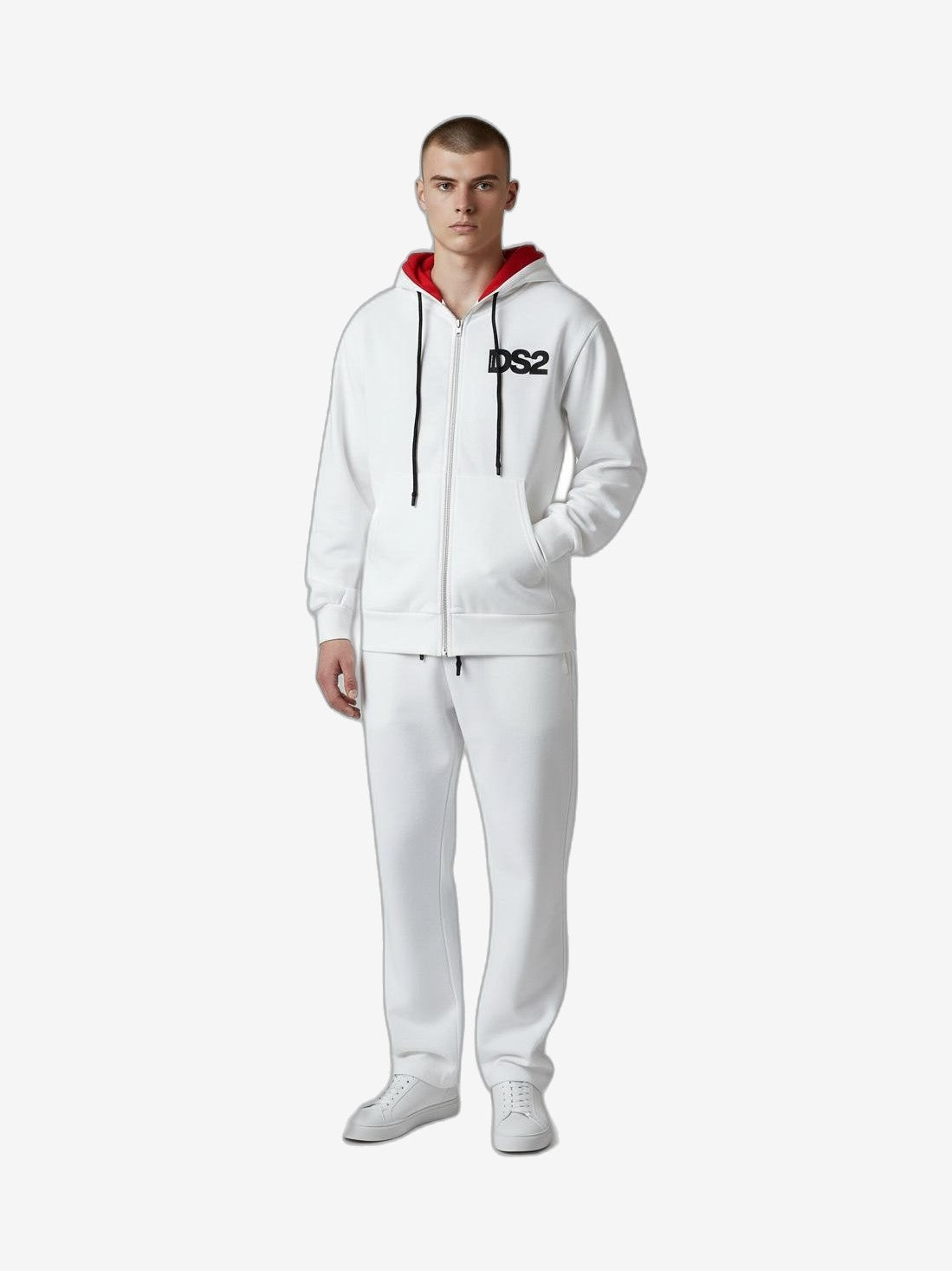 DS2 Felpa Con Zip Unisex Bianco Cotone