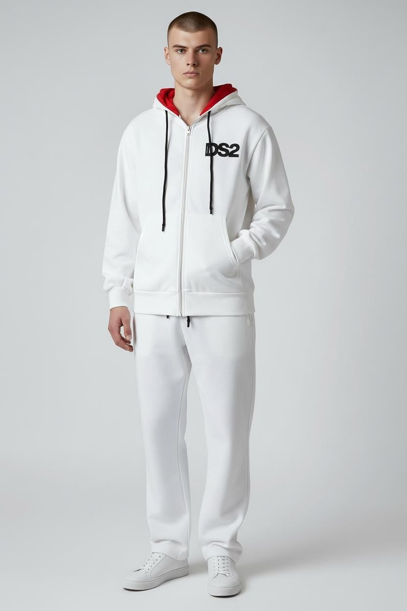 DS2 Felpa Con Zip Unisex Bianco Cotone