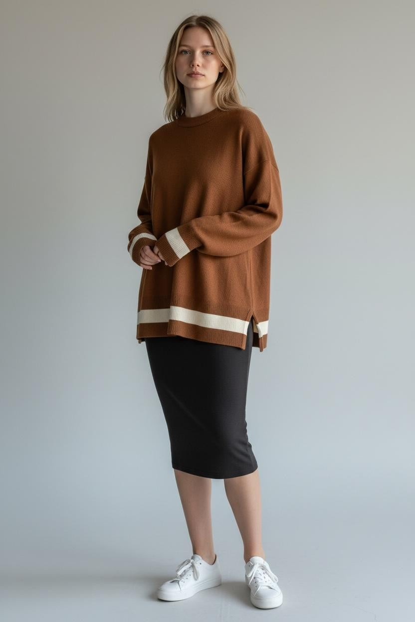 MARIUCCIA MILANO Damen-Pullover Braun Baumwolle Rundhals