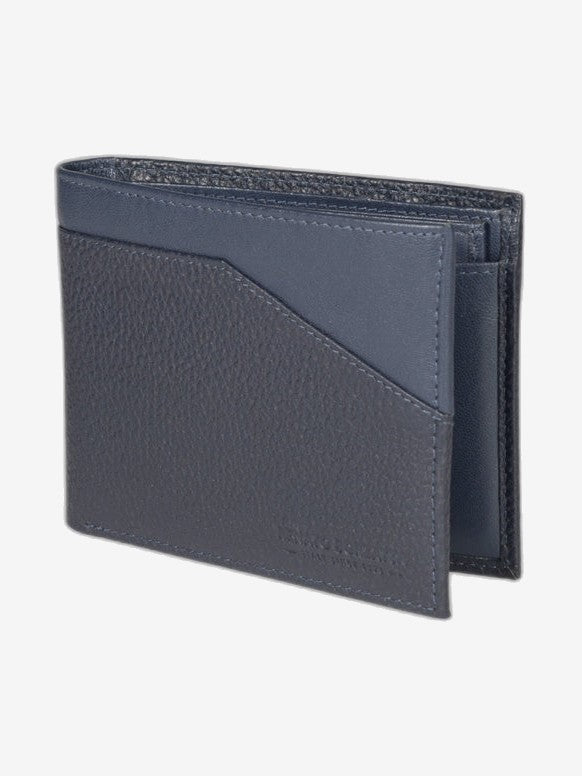 RB12106D | Men's wallet in genuine full-grain leather, dollar/light grain. Blue color. RFID protection. Size when closed: 12.5 x 9.5 x 2 cm. Packaging: gift box bottom/cover