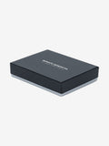 RB12106D | Men's wallet in genuine full-grain leather, dollar/light grain. Blue color. RFID protection. Size when closed: 12.5 x 9.5 x 2 cm. Packaging: gift box bottom/cover