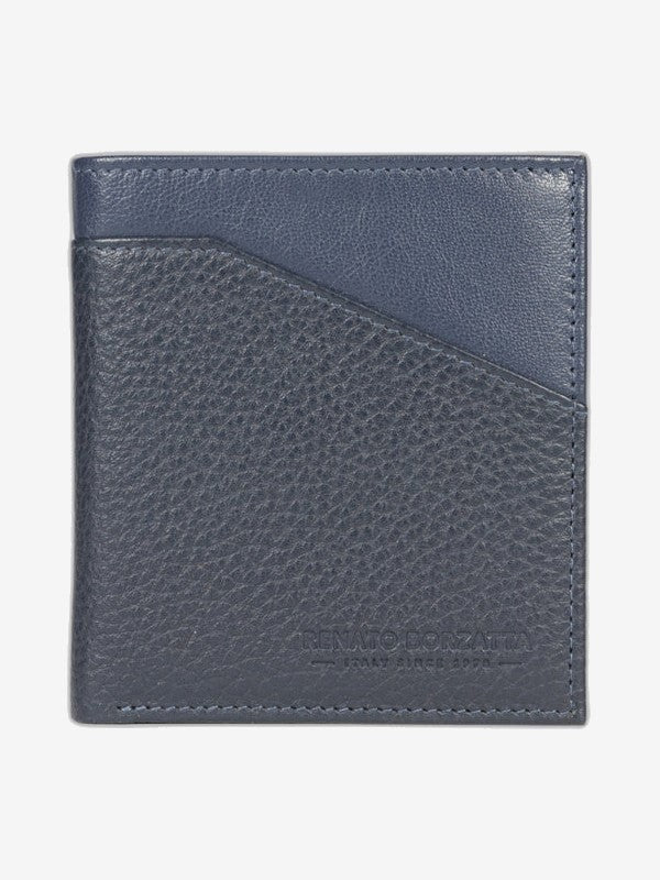 RB12113D| Portafogli Verticale in Vera Pelle pieno fiore, grana dollaro/leggera. Colore Blu. Protezione RFID. Dimensioni da chiuso: cm 9,5 x 10 x 1. Confezione: Scatola regalo fondo/coperchio