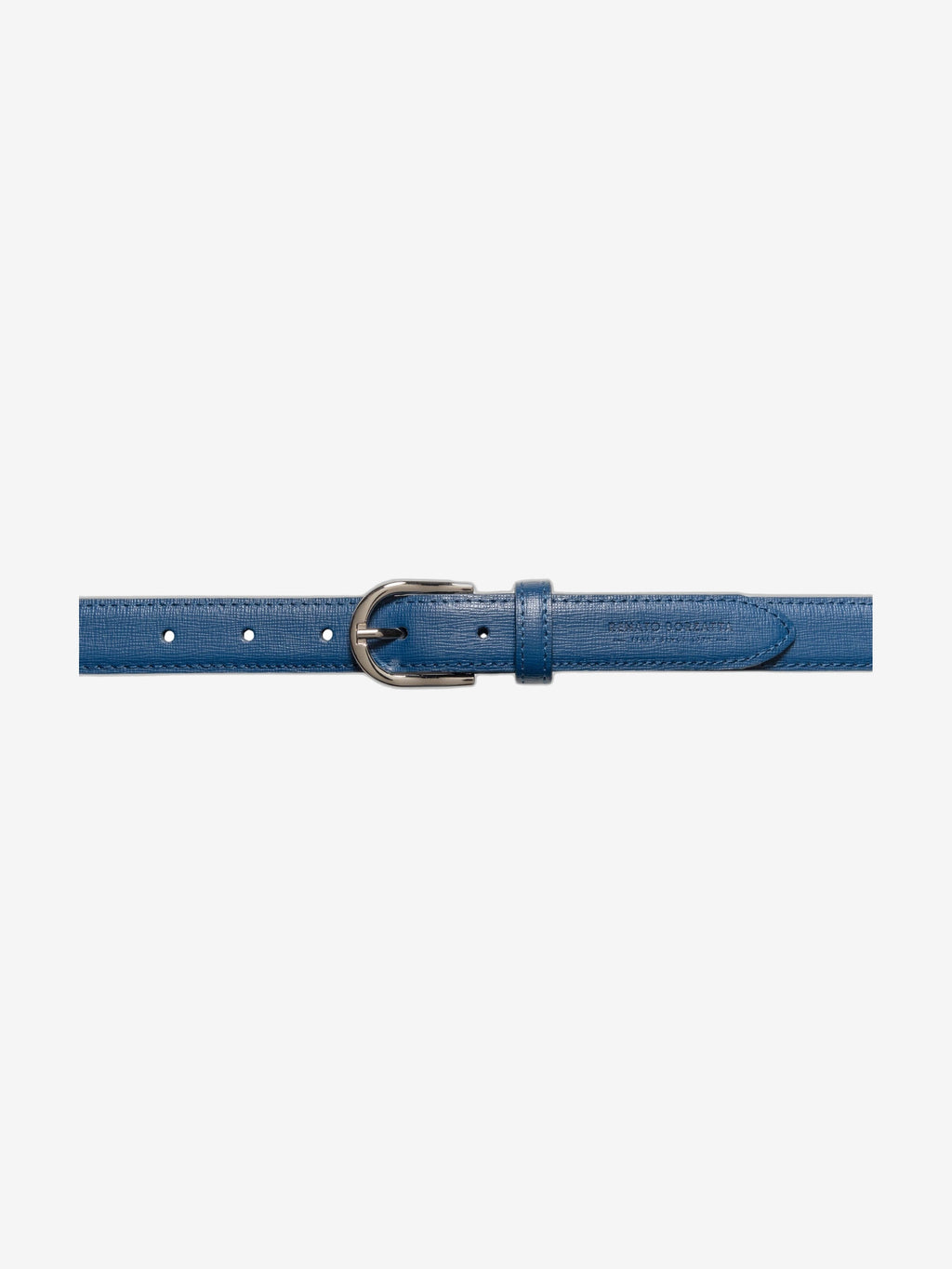 RB4016D | Cintura Donna Made in Italy in Vera Pelle Saffiano. Fibbia in finitura Argento Lucido. Colore Blu. Dimensioni: cm 115 x 2,5 x 0,5 (giro vita cm 100)