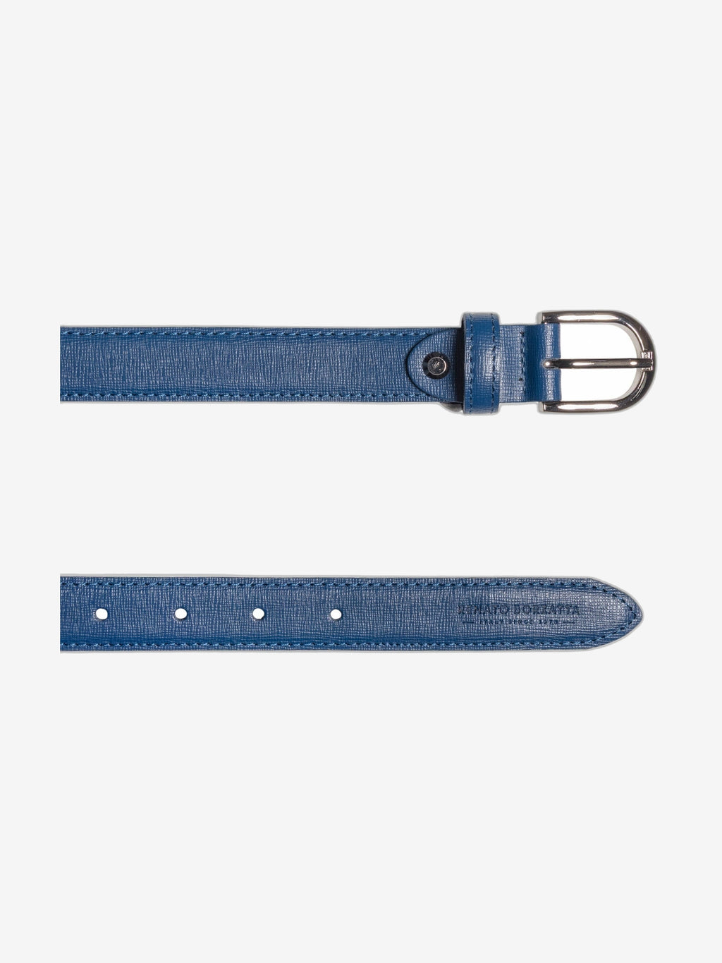 RB4016D | Cintura Donna Made in Italy in Vera Pelle Saffiano. Fibbia in finitura Argento Lucido. Colore Blu. Dimensioni: cm 115 x 2,5 x 0,5 (giro vita cm 100)