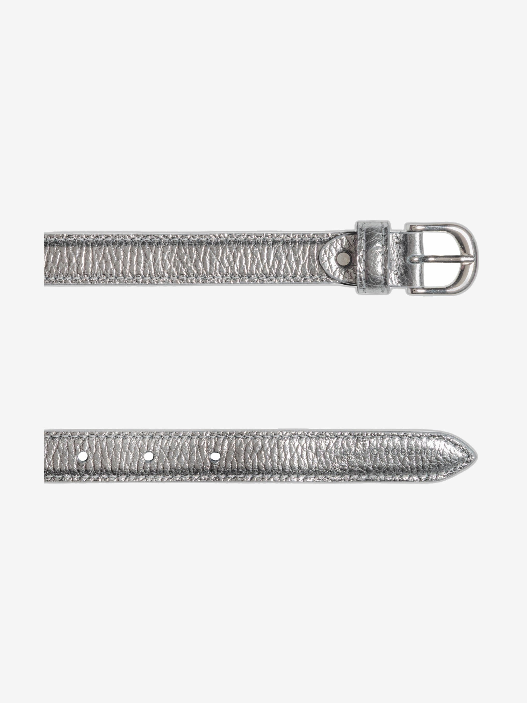 RB4021AY | Cintura Donna Made in Italy in Vera Pelle grana Dollaro. Fibbia in finitura Argento Lucido. Colore Canna di Fucile. Dimensioni: cm 115 x 2,0 x 0,5 (giro vita cm 100)