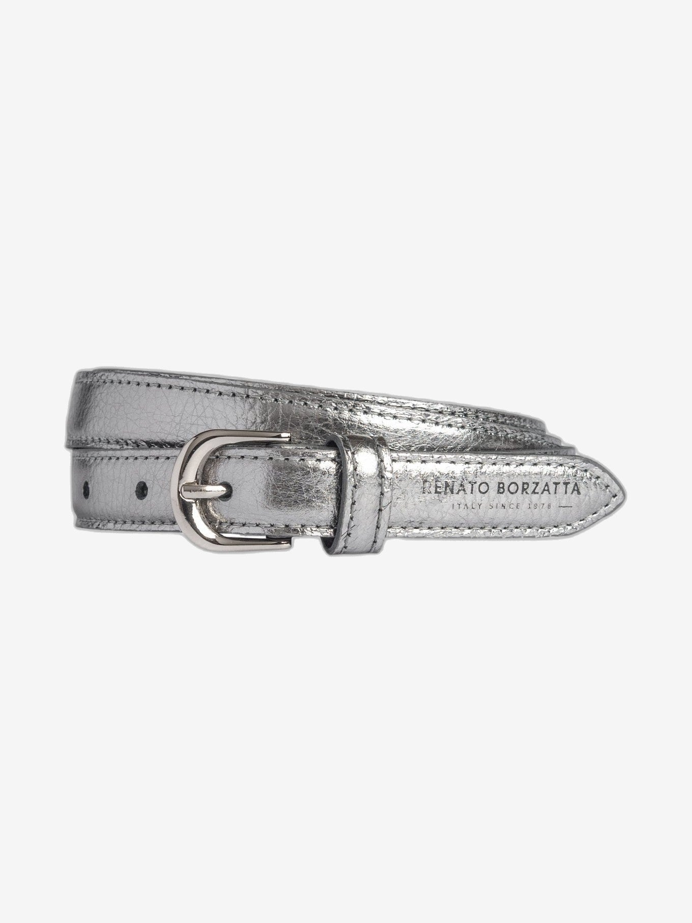 RB4021AY | Cintura Donna Made in Italy in Vera Pelle grana Dollaro. Fibbia in finitura Argento Lucido. Colore Canna di Fucile. Dimensioni: cm 115 x 2,0 x 0,5 (giro vita cm 100)