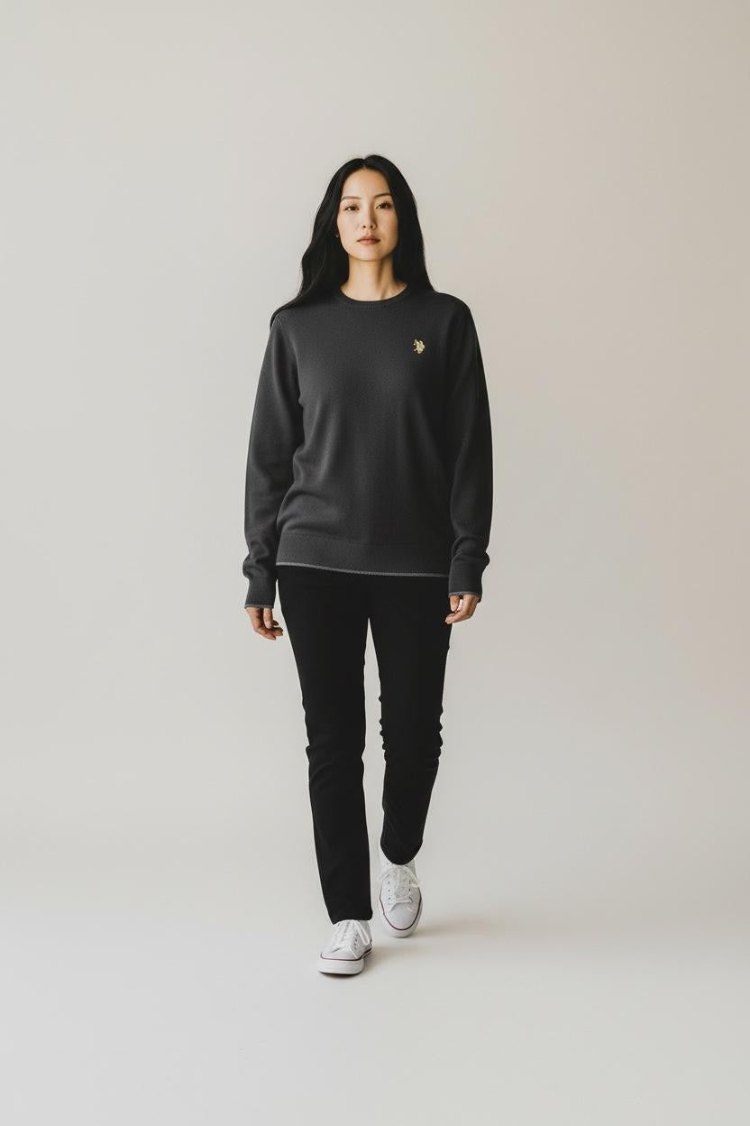 U.S. POLO Jersey Cuello Redondo Mujer Negro Cashmere