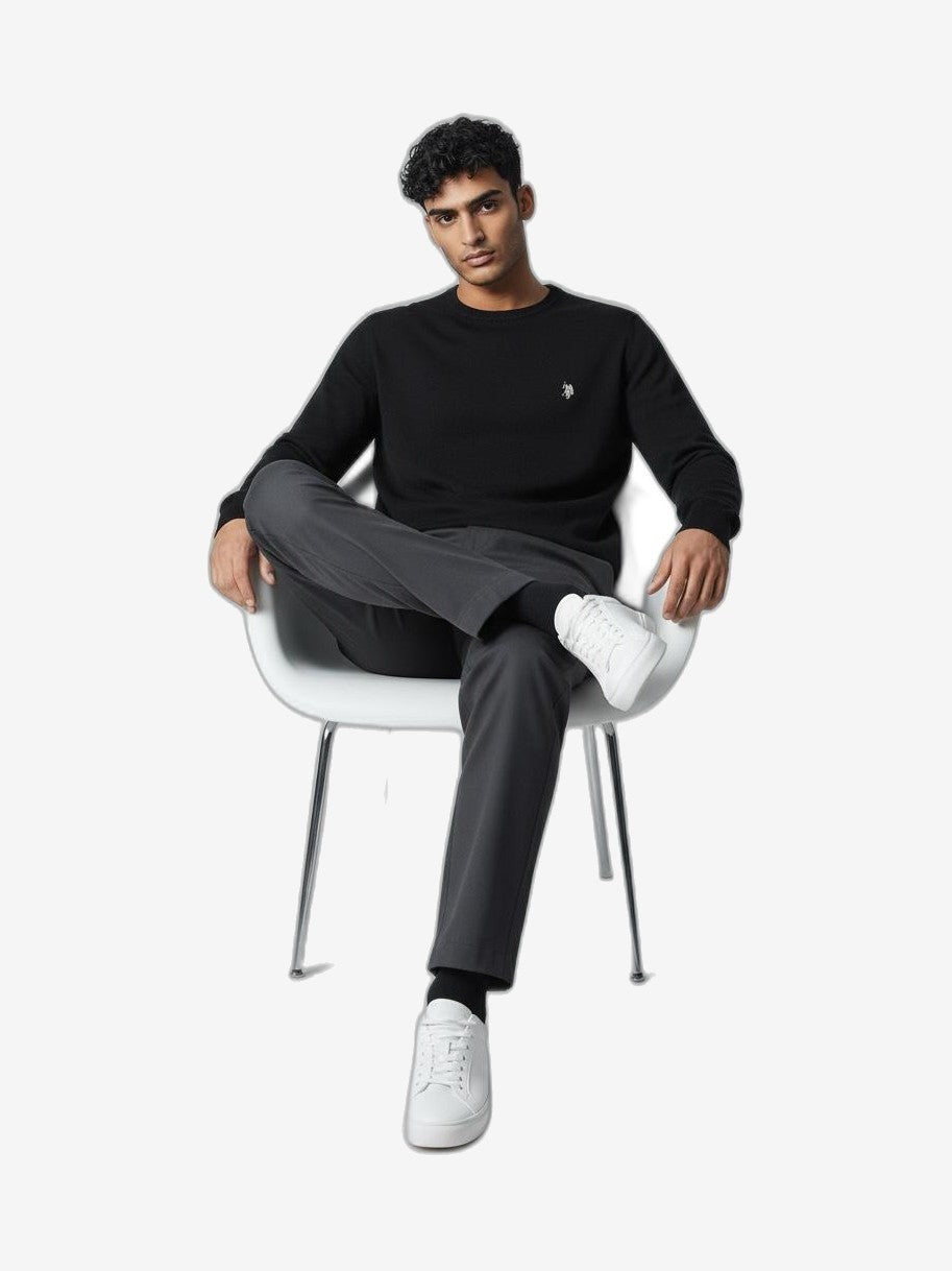 U.S. POLO Men's Knitwear Black Cotton Crew Neck