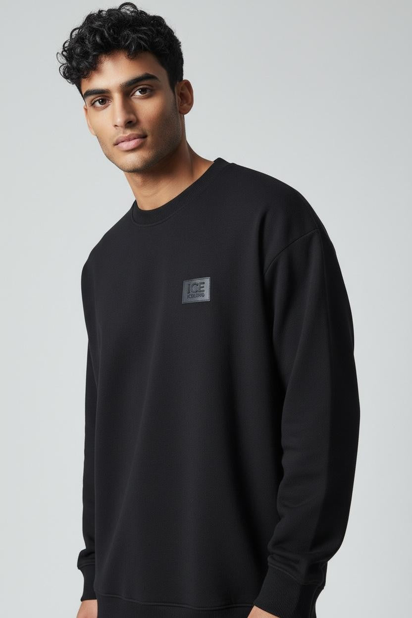 ICEBERG Felpa Uomo Nero Cotone Girocollo