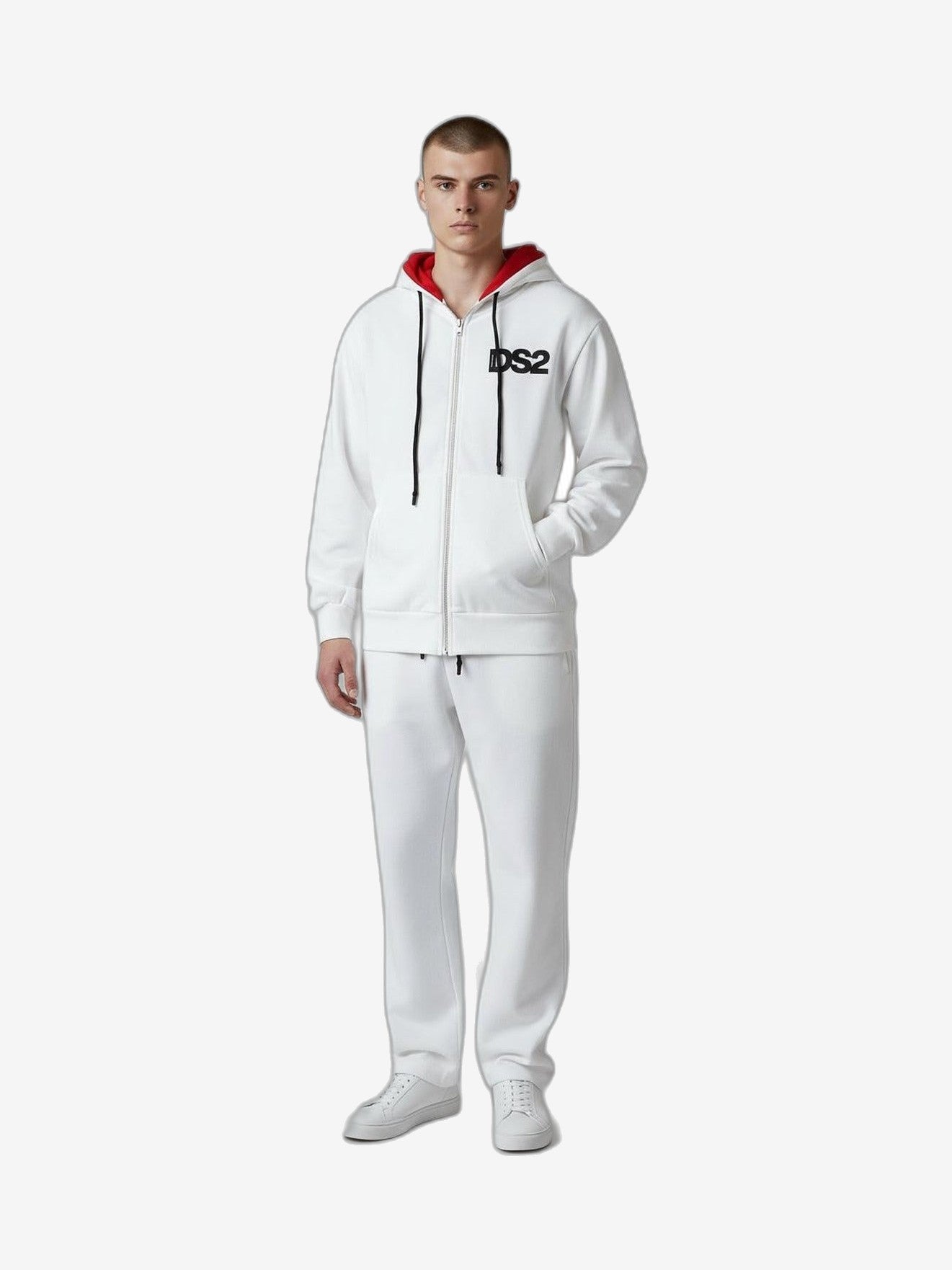 DS2 Felpa Con Zip Unisex Bianco Cotone