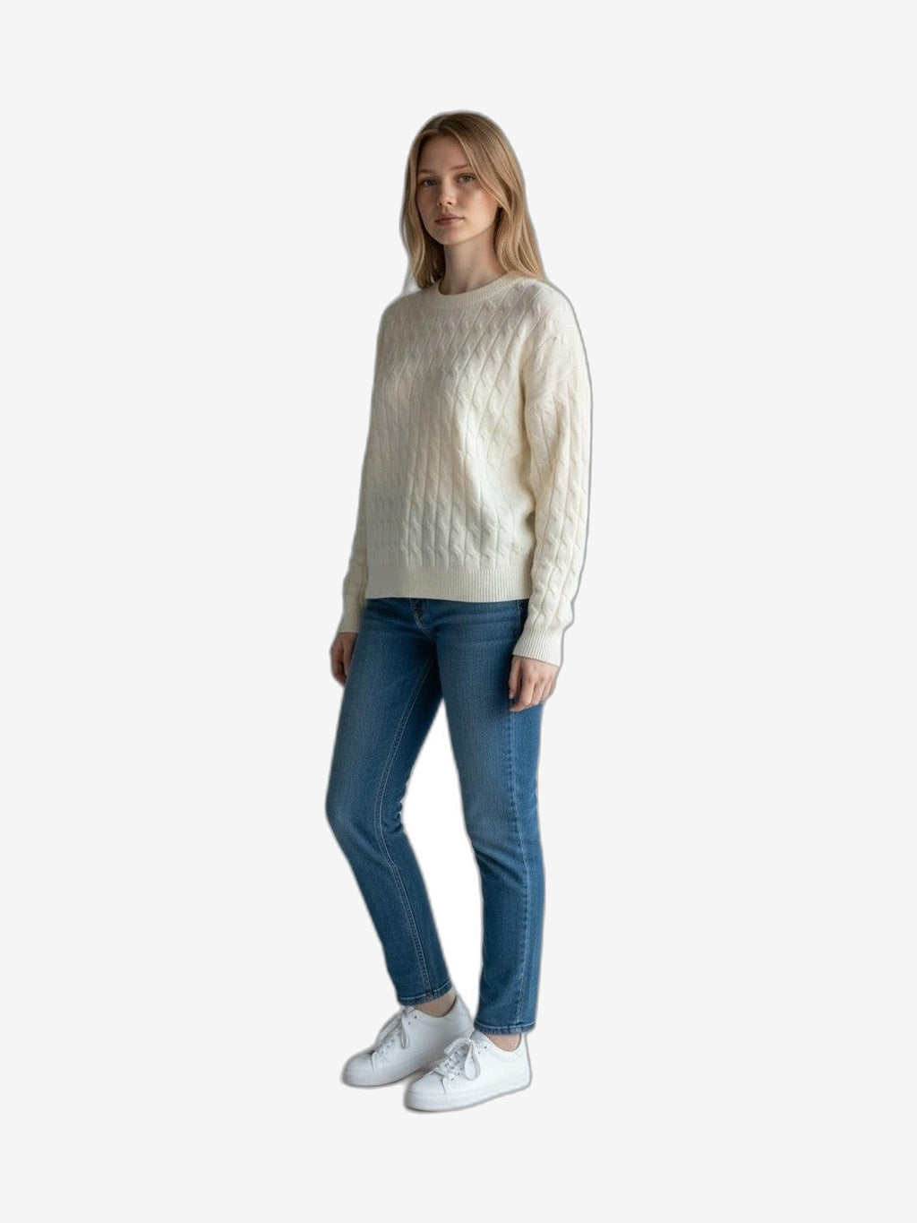FRESH FLOWER Rundhals Damen Creme Kaschmir Rundhals