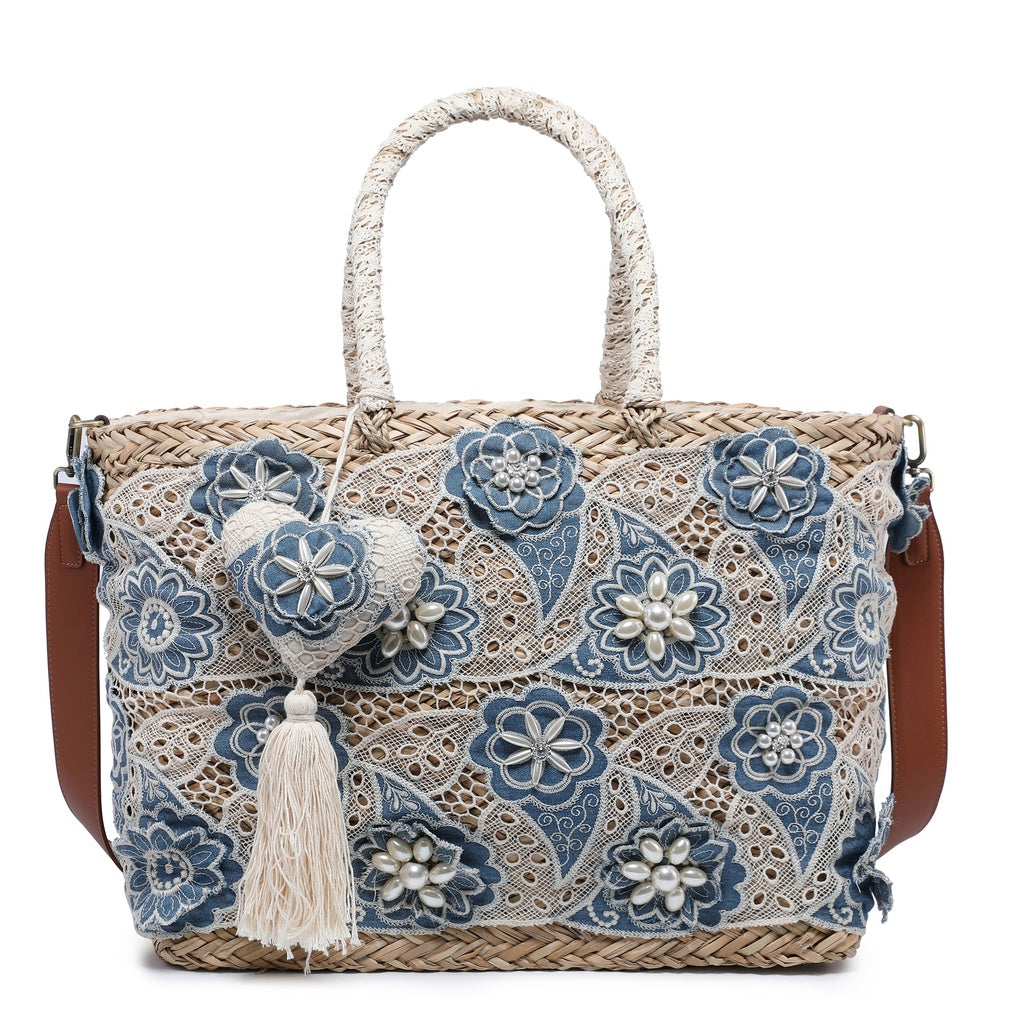 Women's Shopper Bag - Tote Style - Rattan & Polyester
