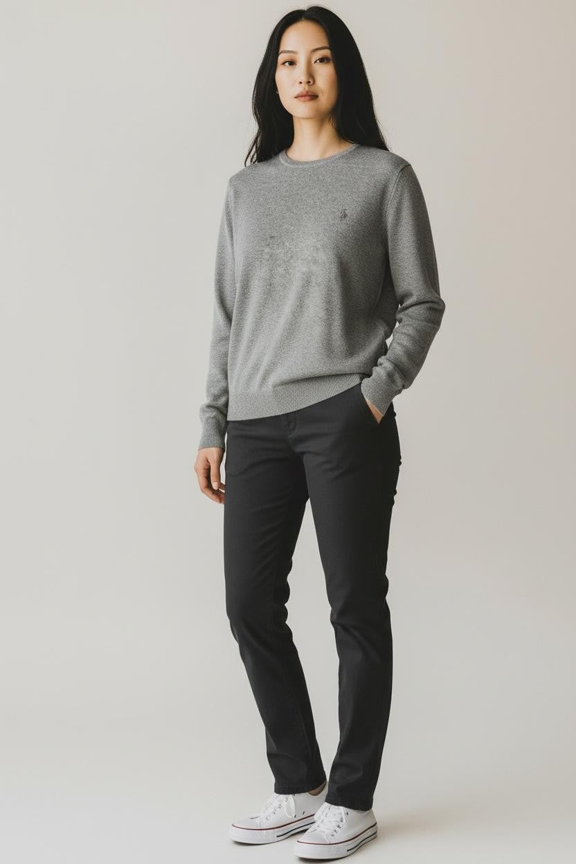 U.S. POLO Tricot Femme Gris Col Rond