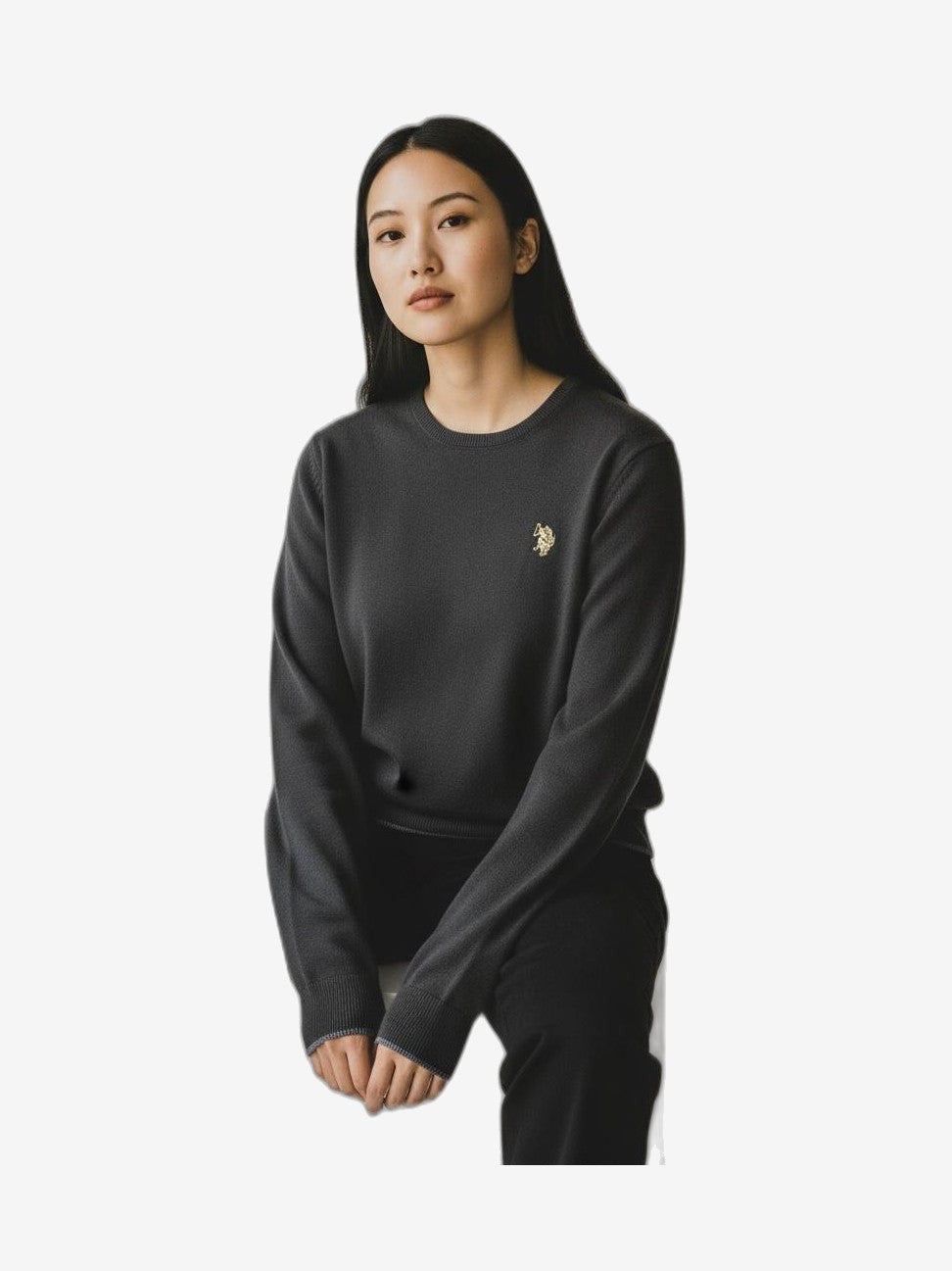 U.S. POLO Jersey Cuello Redondo Mujer Negro Cashmere