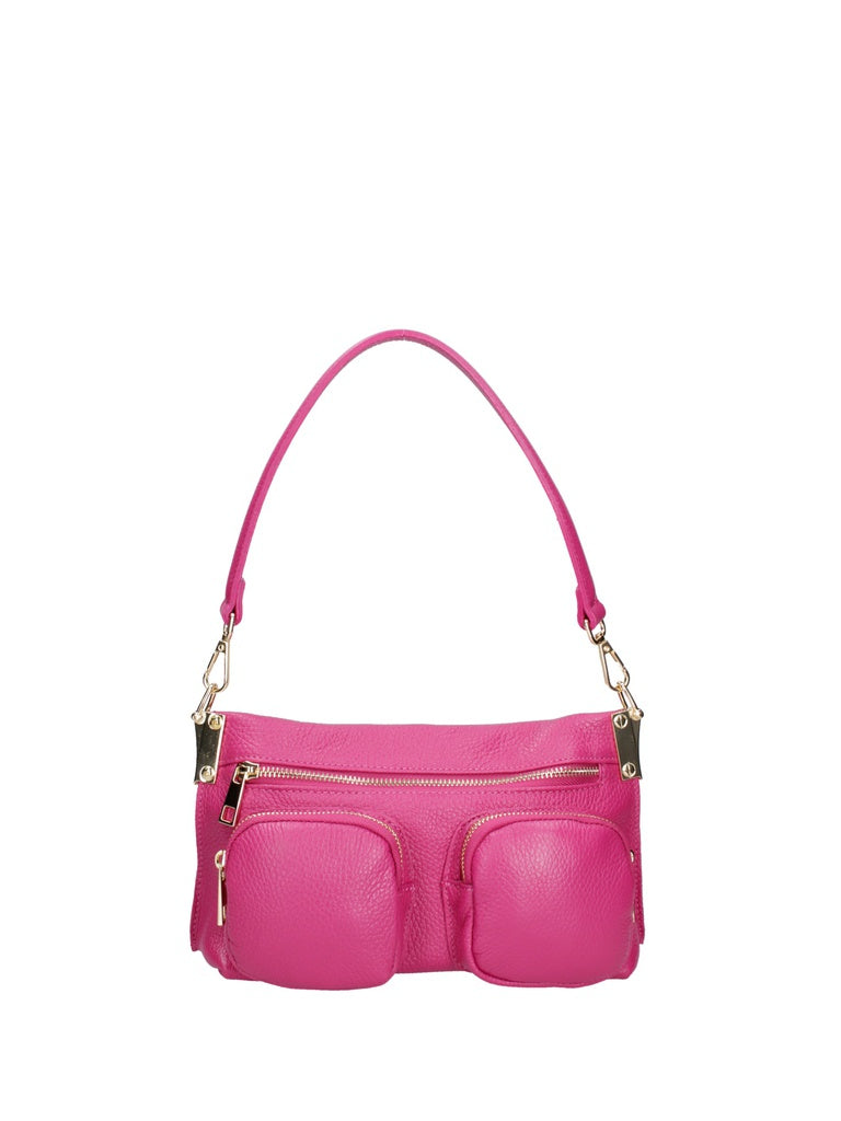 Women's Shoulder Bag - False Design - Genuine Leather