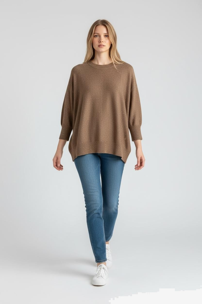 FRESH FLOWER Rundhals Damen Graubraun Rundhals