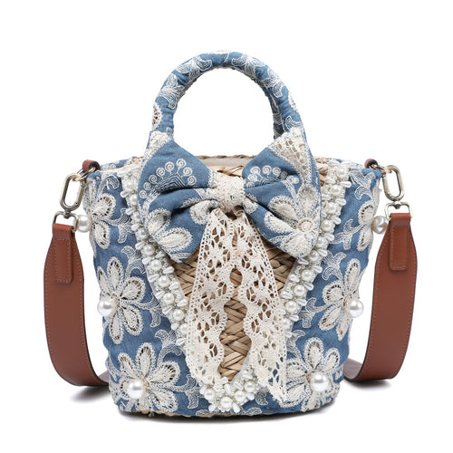 Women's Bucket Bag - Straw & Cotton - Marcella Design