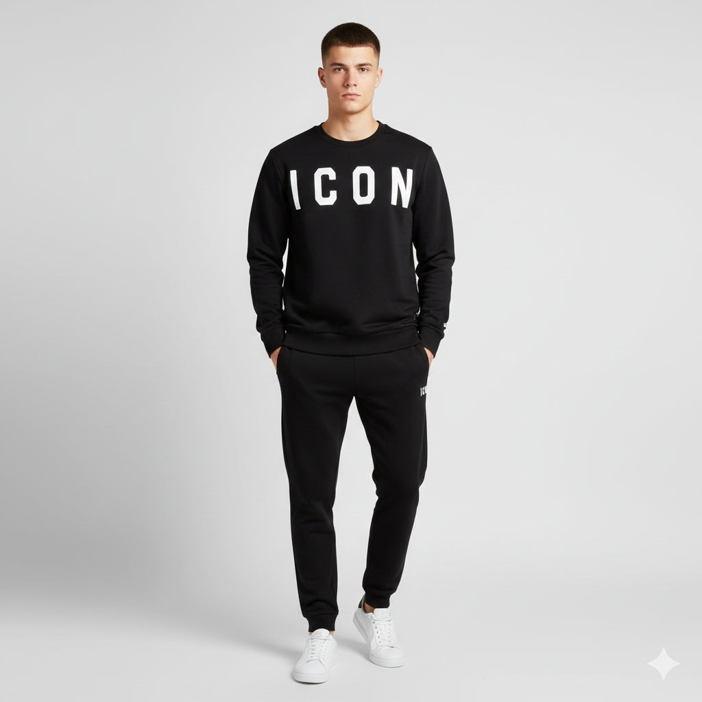 ICON Felpa Unisex Nero Cotone Girocollo