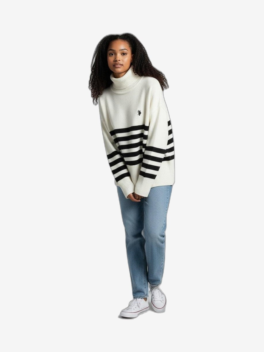 U.S. POLO Maglieria Donna Bianco Cotone Collo Alto