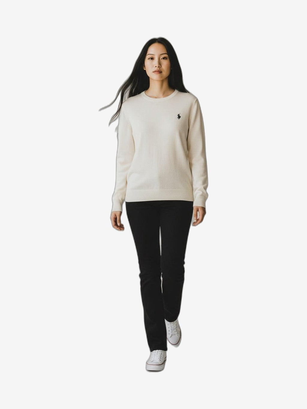 U.S. POLO Maglieria Donna Bianco Cotone Girocollo